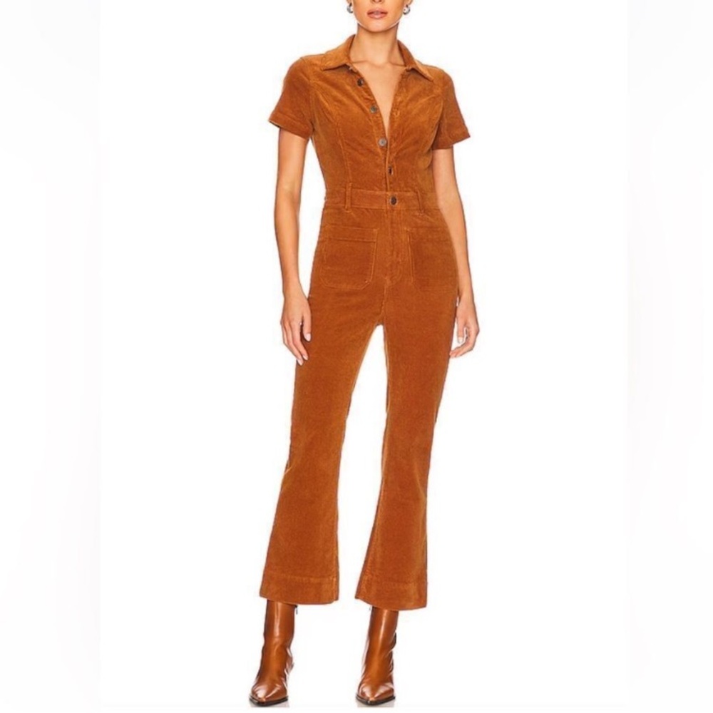 Show Me Your MuMu Burnt Orange Corduroy Short Sleeve Jumpsuit